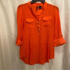 M Orange 3/4 Sleeve Dress Shirt